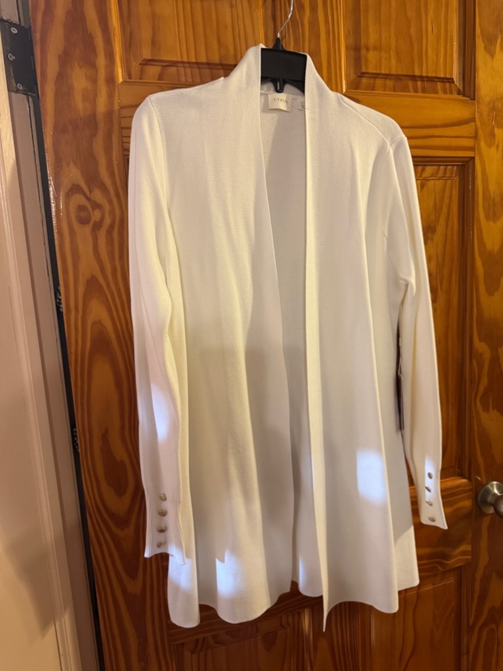 Cyrus White Open-Front Longline Blazer Cardigan